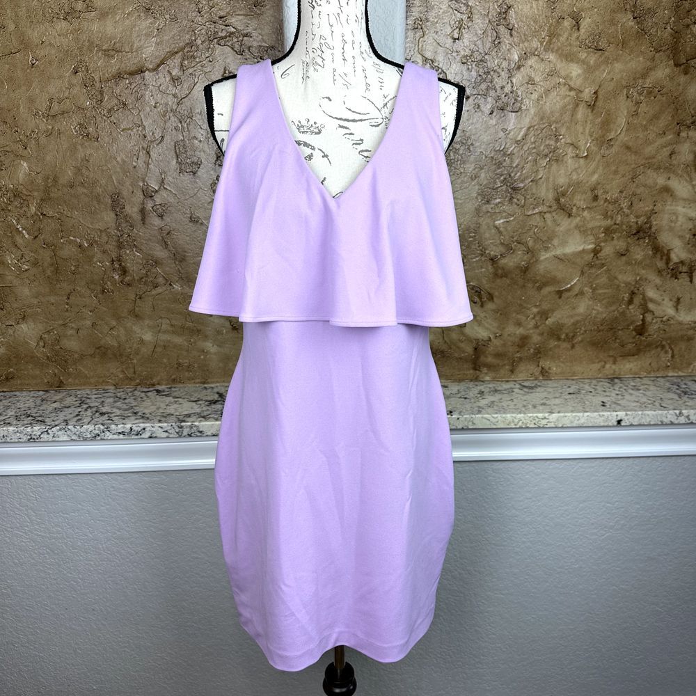 Belle Badgley Mischka Chelsea Mini Dress Womens 12 Lilac Cocktail V-Neck NEW